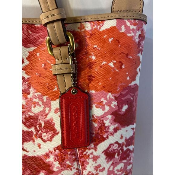 Coach pink coral shoulder bag 11x15" 8" handles zipper tote - Picture 2 of 11